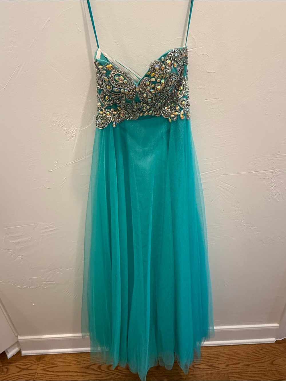 Teal Beaded Strapless Evening Gown - NIGHT MOVES